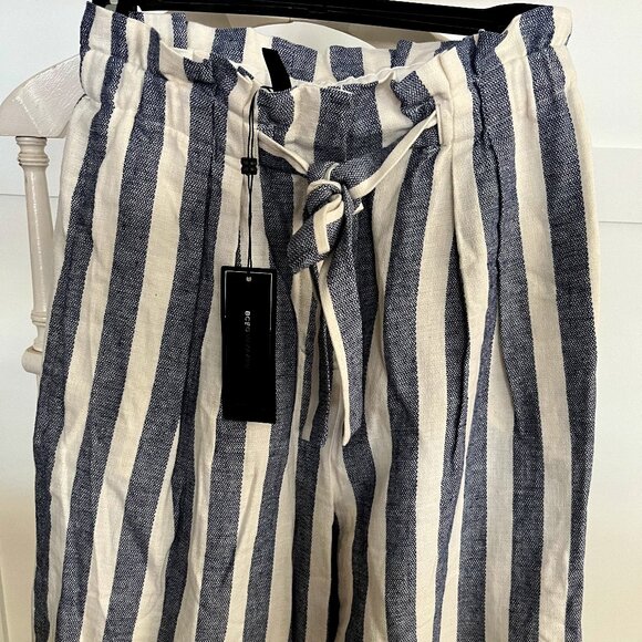 BNWT BCBGMAXAZRIA Paperbag-Waist Wide-Leg Striped Pants (XXS) POCKETS - Picture 2 of 9